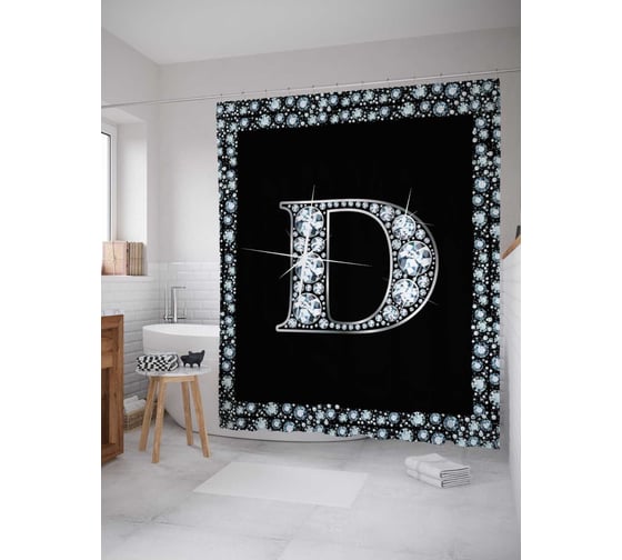 Штора (занавеска) для ванной JoyArty "Буква D" из сатена, 180х200 см с крючками, sc_3470d 1