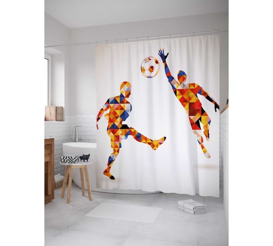 Штора (занавеска) для ванной JoyArty "Яркая битва" из сатена, 180х200 см с крючками, sc_30819 1