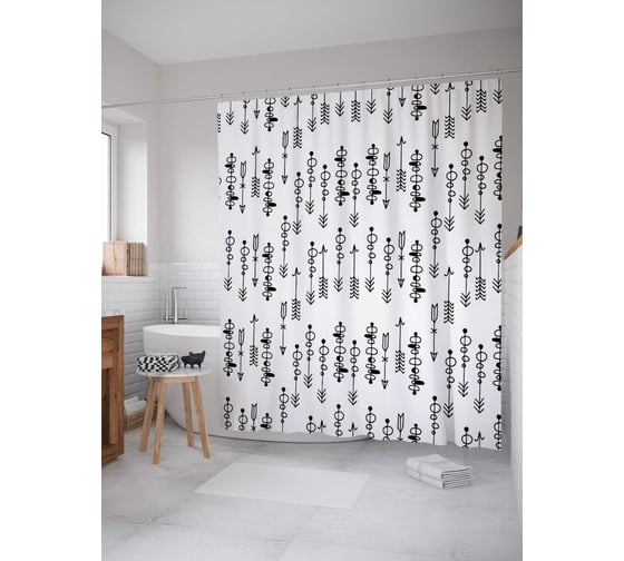 Штора (занавеска) для ванной JoyArty "Черные стрелы" из сатена, 180х200 см с крючками, sc_30769 1