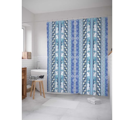 Штора (занавеска) для ванной JoyArty "Лесные полосы" из сатена, 180х200 см с крючками, sc_31573 1