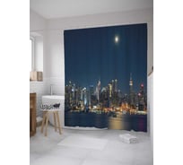 Штора (занавеска) для ванной JoyArty "Луна над Нью Йорком" из сатена, 180х200 см с крючками, sc_31514