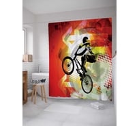 Штора (занавеска) для ванной JoyArty "Экстремальный велосипедист" из сатена, 180х200 см с крючками, sc_30197