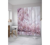 Штора (занавеска) для ванной JoyArty "Вишневый сад" из сатена, 180х200 см с крючками, sc_31506