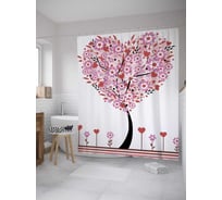 Штора (занавеска) для ванной JoyArty "Сердечное дерево" из сатена, 180х200 см с крючками, sc_31498