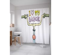 Штора (занавеска) для ванной JoyArty "Я люблю свой велосипед" из сатена, 180х200 см с крючками, sc_30163