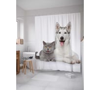 Штора (занавеска) для ванной JoyArty "Два друга" из сатена, 180х200 см с крючками, sc_30066