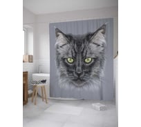 Штора (занавеска) для ванной JoyArty "Портрет пушистого кота" из сатена, 180х200 см с крючками, sc_31336
