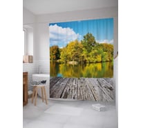 Штора (занавеска) для ванной JoyArty "Деревянный мост у озера" из сатена, 180х200 см с крючками, sc_30026