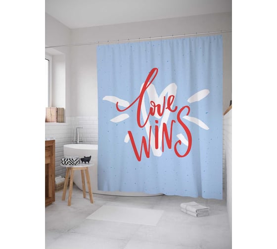 Штора (занавеска) для ванной JoyArty "Любовь побеждает" из сатена, 180х200 см с крючками, sc_31550 1
