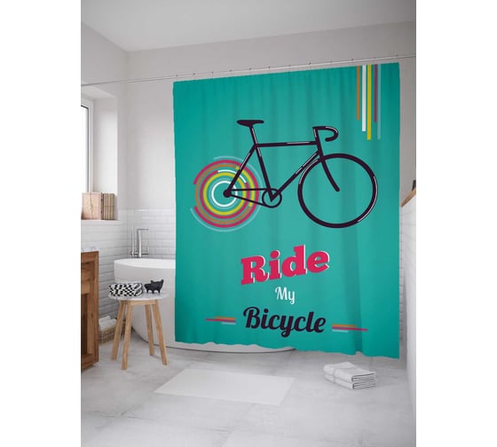 Штора (занавеска) для ванной JoyArty "Езда на велосипеде" из сатена, 180х200 см с крючками, sc_30282 1