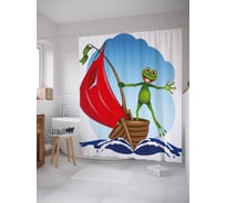 Штора (занавеска) для ванной JoyArty "Лягушка на паруснике" из сатена, 180х200 см с крючками, sc_30047