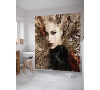 Штора (занавеска) для ванной JoyArty "Портрет девушки из растений" из сатена, 180х200 см с крючками, sc_30257