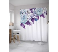 Штора (занавеска) для ванной JoyArty "Голубые пионы" из сатена, 180х200 см с крючками, sc_31493