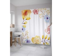Штора (занавеска) для ванной JoyArty "Акварельная рамка цветов" из сатена, 180х200 см с крючками, sc_31572