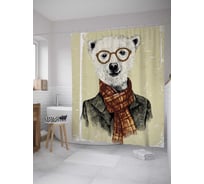Штора (занавеска) для ванной JoyArty "Северный мишка" из сатена, 180х200 см с крючками, sc_31496