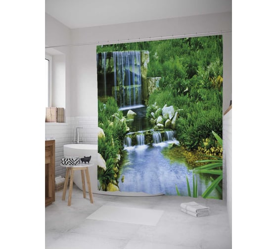 Штора (занавеска) для ванной JoyArty "Водопад" из сатена, 180х200 см с крючками, sc_31528 1