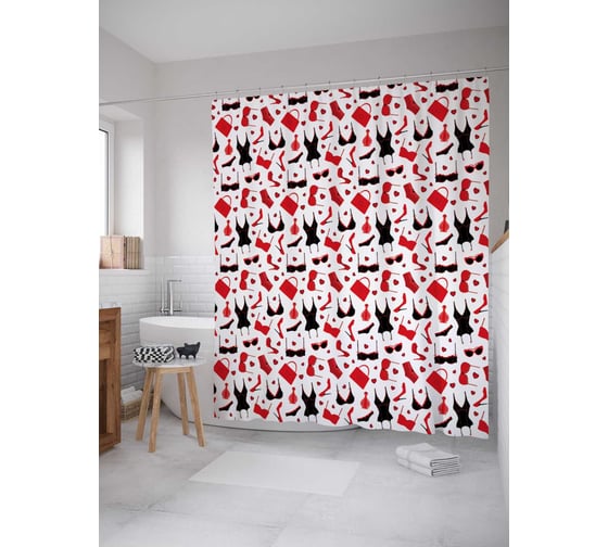 Штора (занавеска) для ванной JoyArty "Женское нижнее белье" из сатена, 180х200 см с крючками, sc_30190 1