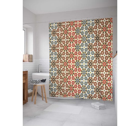 Штора (занавеска) для ванной JoyArty "Восточные цветы" из сатена, 180х200 см с крючками, sc_30112 1