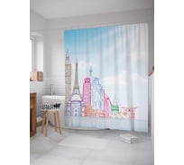 Штора (занавеска) для ванной JoyArty "Зарисовки достопримечательностей" из сатена, 180х200 см с крючками, sc_30140