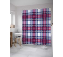 Штора (занавеска) для ванной JoyArty "Розово-голубая клетка" из сатена, 180х200 см с крючками, sc_31100