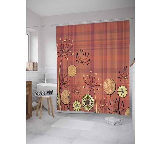 Штора (занавеска) для ванной JoyArty "Коралловая поляна" из сатена, 180х200 см с крючками, sc_31362 1