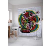 Штора (занавеска) для ванной JoyArty "Пришельцы" из сатена, 180х200 см с крючками, sc_31614