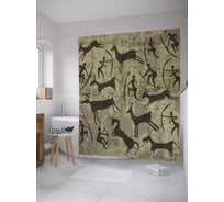 Штора (занавеска) для ванной JoyArty "Древние люди и животные" из сатена, 180х200 см с крючками, sc_31235