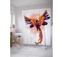 Штора (занавеска) для ванной JoyArty "Пестрый феникс" из сатена, 180х200 см с крючками, sc_30050