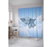 Штора (занавеска) для ванной JoyArty "Счастливый слоненок" из сатена, 180х200 см с крючками, sc_31598