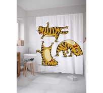 Штора (занавеска) для ванной JoyArty "Кот-гимнат" из сатена, 180х200 см с крючками, sc_30119