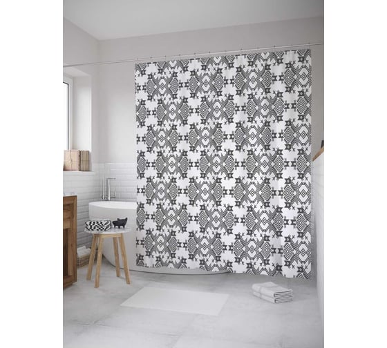 Штора (занавеска) для ванной JoyArty "Орнаментальный этнос" из сатена, 180х200 см с крючками, sc_31454 1