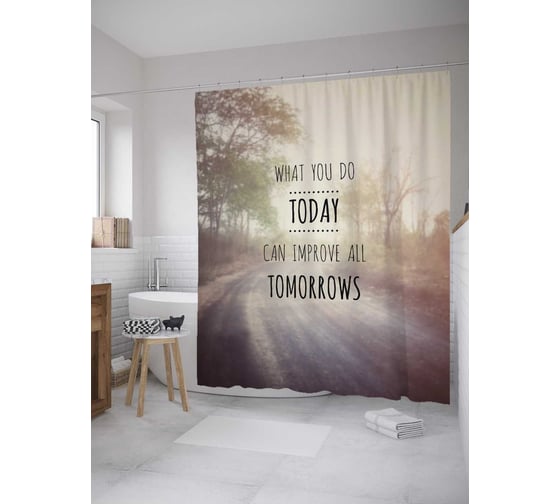 Штора (занавеска) для ванной JoyArty "Все что делаеш сегодня улучшит будующее" из сатена, 180х200 см с крючками, sc_31581 1