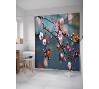Штора (занавеска) для ванной JoyArty "Распускающиеся ветки вишни" из сатена, 180х200 см с крючками, sc_30193
