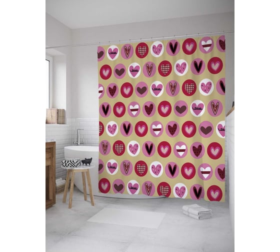 Штора (занавеска) для ванной JoyArty "Влюбленные наклейки" из сатена, 180х200 см с крючками, sc_31401 1
