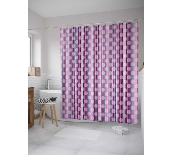 Штора (занавеска) для ванной JoyArty "Абстракция кругов" из сатена, 180х200 см с крючками, sc_31195 1