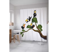 Штора (занавеска) для ванной JoyArty "Пеликаны на ветке" из сатена, 180х200 см с крючками, sc_30097