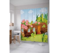 Штора (занавеска) для ванной JoyArty "Детский домик" из сатена, 180х200 см с крючками, sc_30034