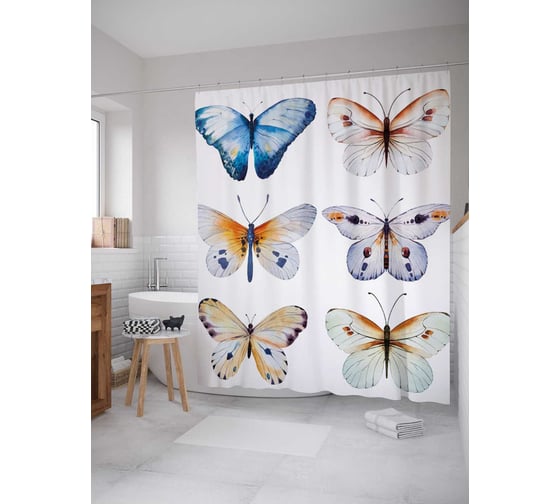 Штора (занавеска) для ванной JoyArty "Разновидность бабочек" из сатена, 180х200 см с крючками, sc_30129 1