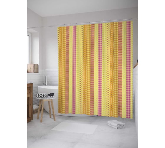 Штора (занавеска) для ванной JoyArty "Веселые полосы" из сатена, 180х200 см с крючками, sc_31085 1