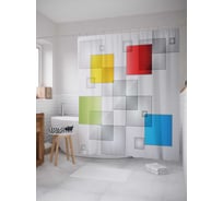 Штора (занавеска) для ванной JoyArty "Переплетения квадратов" из сатена, 180х200 см с крючками, sc_30251