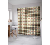 Штора (занавеска) для ванной JoyArty "Бежевая клетка" из сатена, 180х200 см с крючками, sc_31092