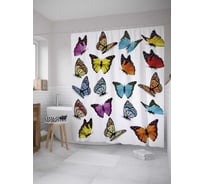 Штора (занавеска) для ванной JoyArty "Разновидность бабочек" из сатена, 180х200 см с крючками, sc_31474