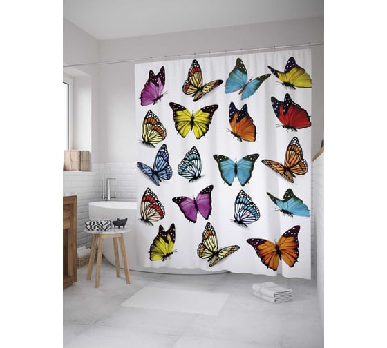 Штора (занавеска) для ванной JoyArty "Разновидность бабочек" из сатена, 180х200 см с крючками, sc_31474 1