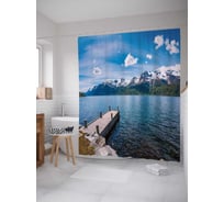 Штора (занавеска) для ванной JoyArty "Пирс у заснеженных гор" из сатена, 180х200 см с крючками, sc_30166