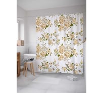 Штора (занавеска) для ванной JoyArty "Бежевые букеты" из сатена, 180х200 см с крючками, sc_30070