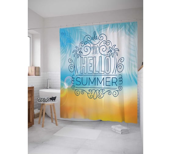 Штора (занавеска) для ванной JoyArty "Привет лето" из сатена, 180х200 см с крючками, sc_30178 1