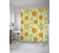 Штора (занавеска) для ванной JoyArty "Горчичные цветочки" из сатена, 180х200 см с крючками, sc_31357