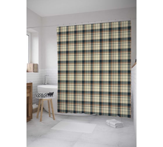 Штора (занавеска) для ванной JoyArty "Кофейная прямая клетка" из сатена, 180х200 см с крючками, sc_31130 1