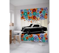 Штора (занавеска) для ванной JoyArty "Машина окруженная кругами" из сатена, 180х200 см с крючками, sc_30279