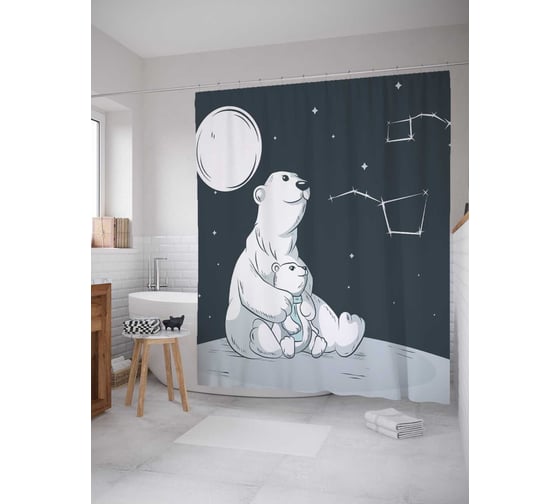 Штора (занавеска) для ванной JoyArty "Полярная медведица и медвежонок" из сатена, 180х200 см с крючками, sc_30156 1